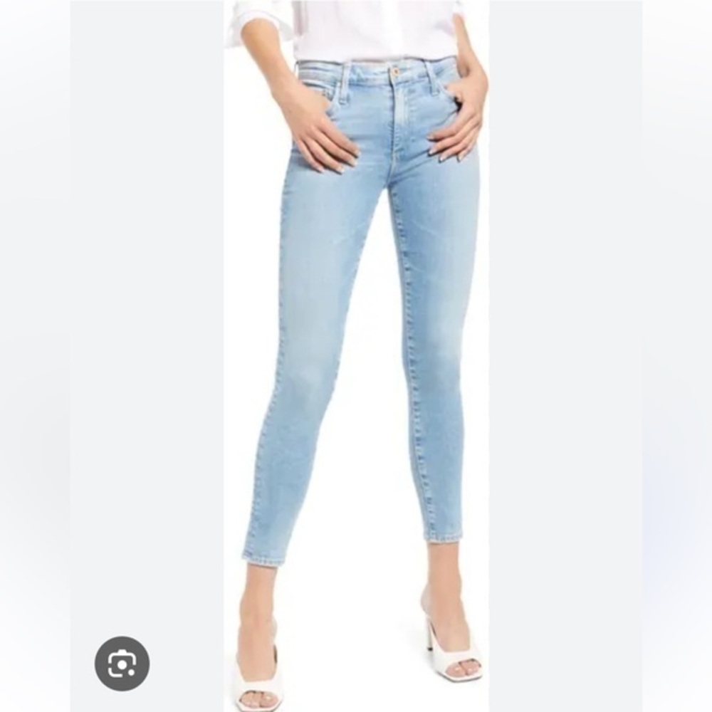 🇪🇸🐠AG Farrah High Rise Skinny Ankle denim jeans frayed hem light blue 26R